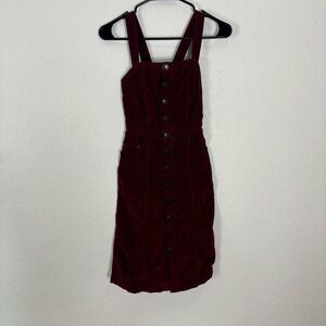 Free People Burgundy Corduroy Button Front Overall Dress Women's Size 2